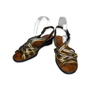 B2B2 Italian Soft Line Leather Wedge Sandals with Metallic Color Accents